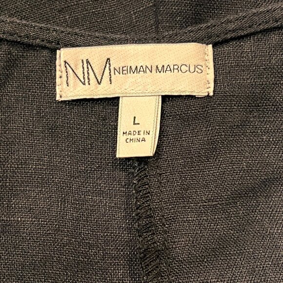 Neiman Marcus Sleeveless Linen Wide Leg Cropped Jumpsuit, Black, L - Picture 3 of 9